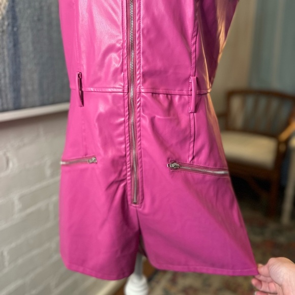 NWT Fashion Nova Pink Pleather Zip Up Romper - Picture 7 of 12